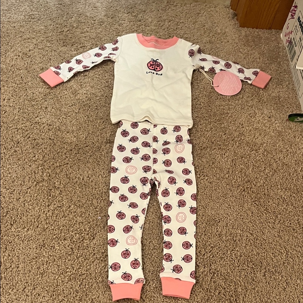 Life Is Good Kids Pajama Set - Pink and White Ladybug Design